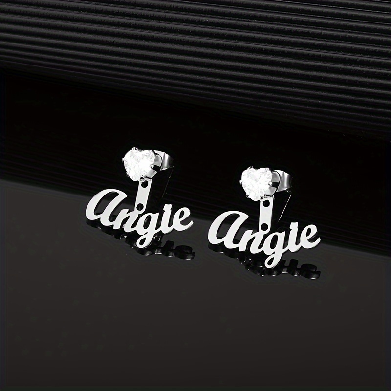 Personalized Heart-Shaped Zirconia Name Stud Earrings for Women